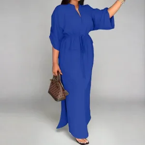 Ins Color High Waist Pencil Long Sleeve Split Dress