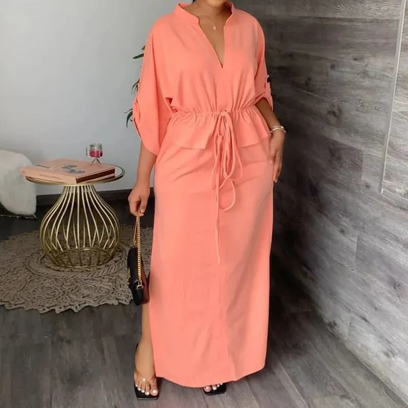 Ins Color High Waist Pencil Long Sleeve Split Dress