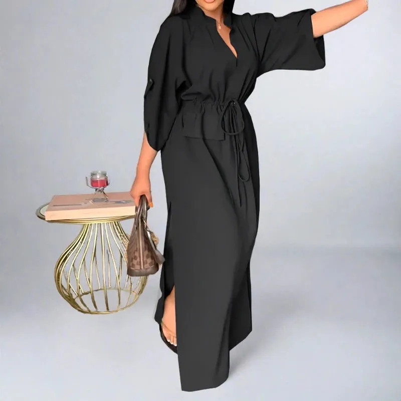 Ins Color High Waist Pencil Long Sleeve Split Dress