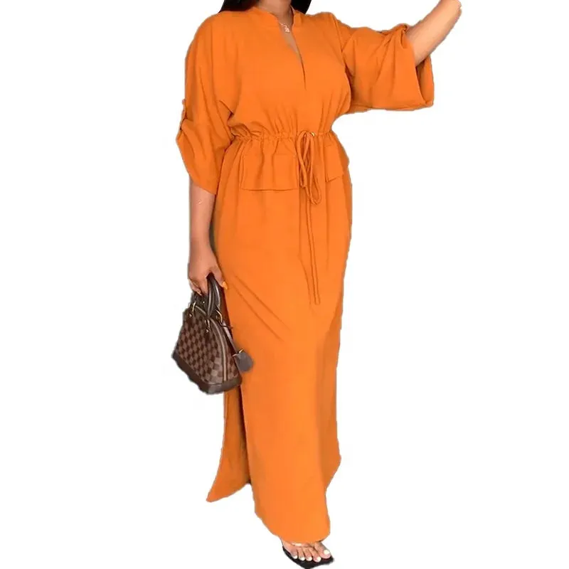 Ins Color High Waist Pencil Long Sleeve Split Dress