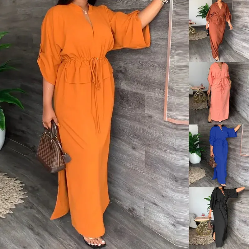 Ins Color High Waist Pencil Long Sleeve Split Dress