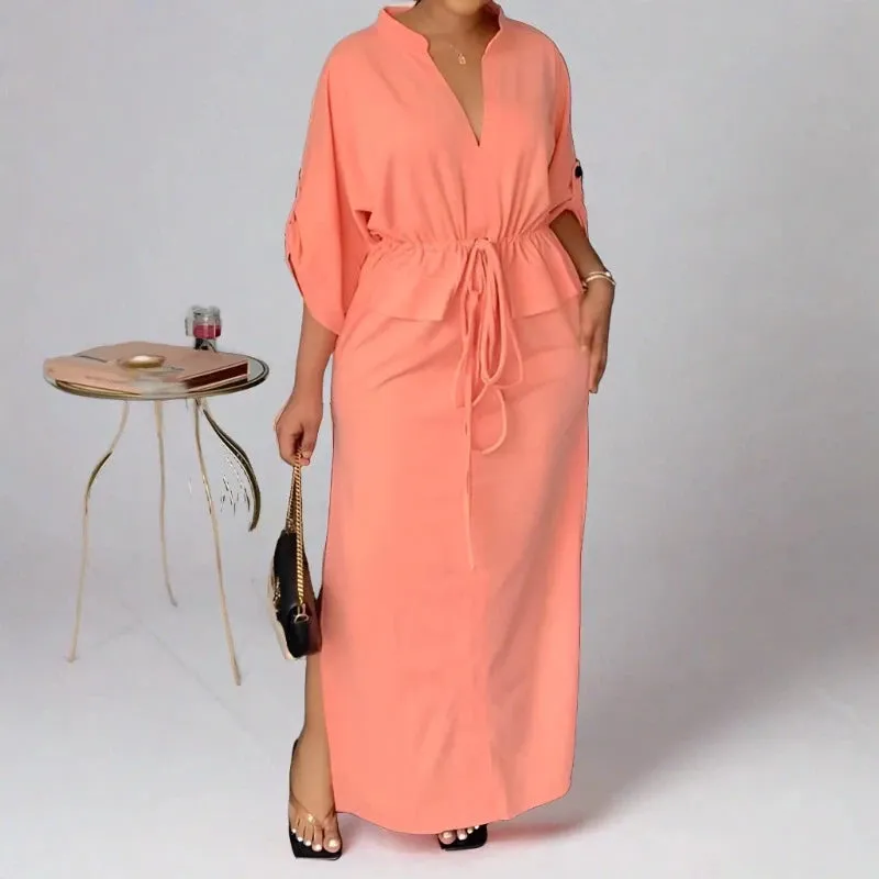 Ins Color High Waist Pencil Long Sleeve Split Dress