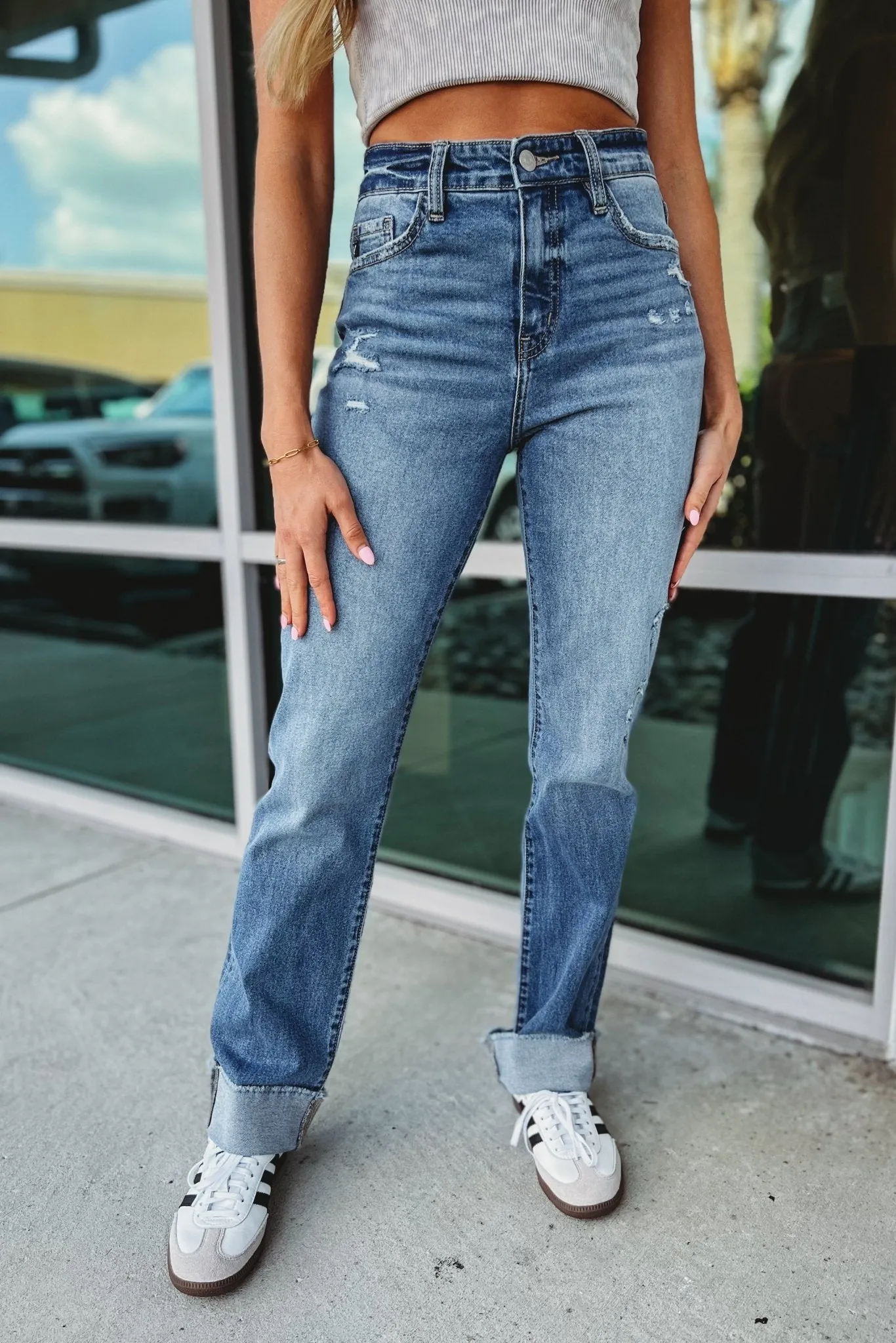 KANCAN Emerson High Rise Cuffed Straight Leg Jeans