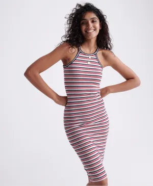 Ladies Superdry Tiana Graphic Midi Dress - Ice Marl/red/navy Stripe