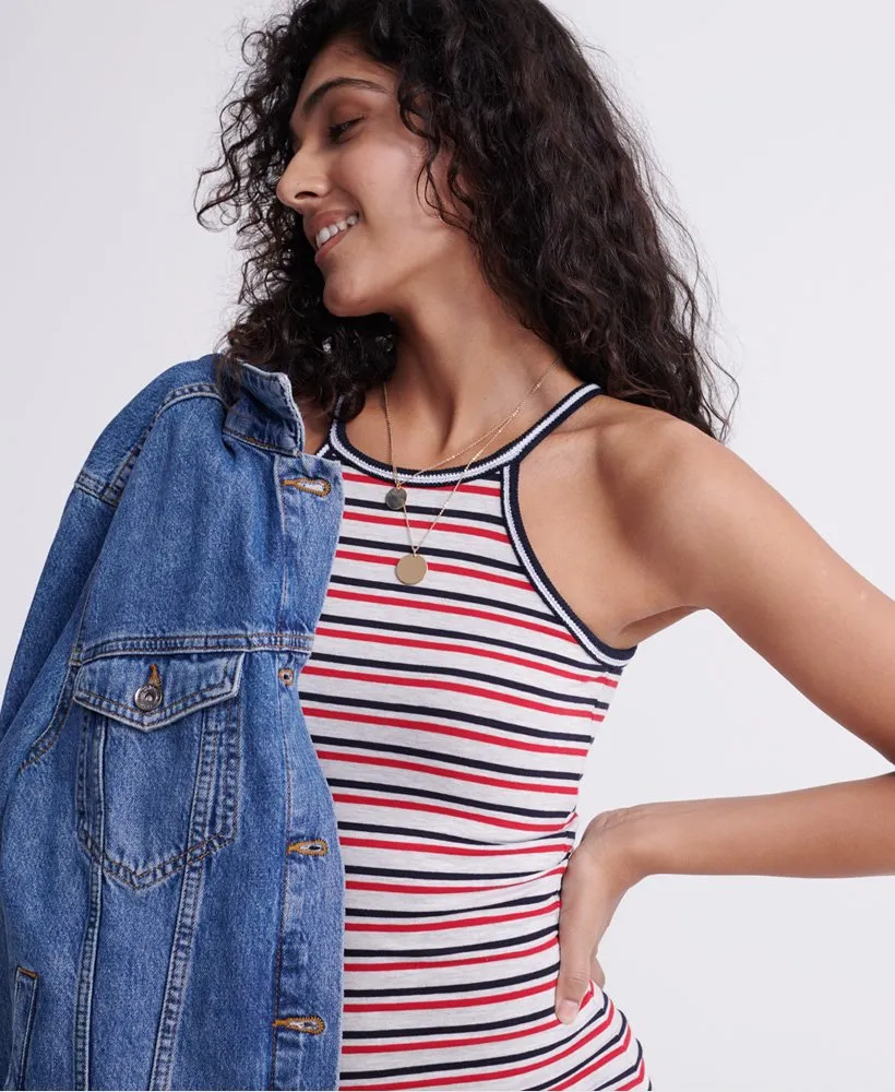 Ladies Superdry Tiana Graphic Midi Dress - Ice Marl/red/navy Stripe
