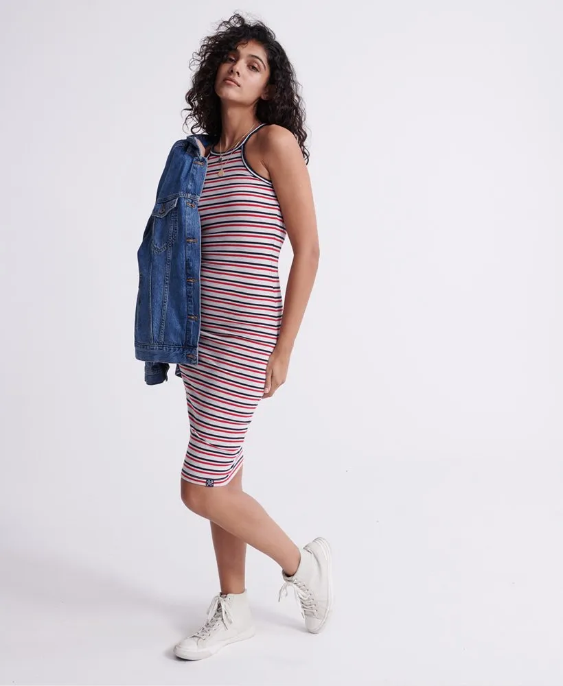 Ladies Superdry Tiana Graphic Midi Dress - Ice Marl/red/navy Stripe