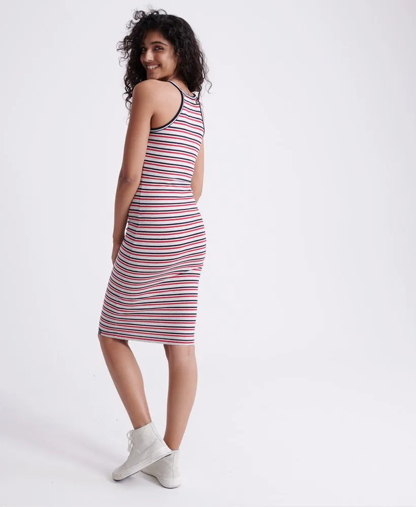 Ladies Superdry Tiana Graphic Midi Dress - Ice Marl/red/navy Stripe