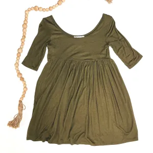 Last Chance Size Small & Med. | Olive Green Babydoll Top