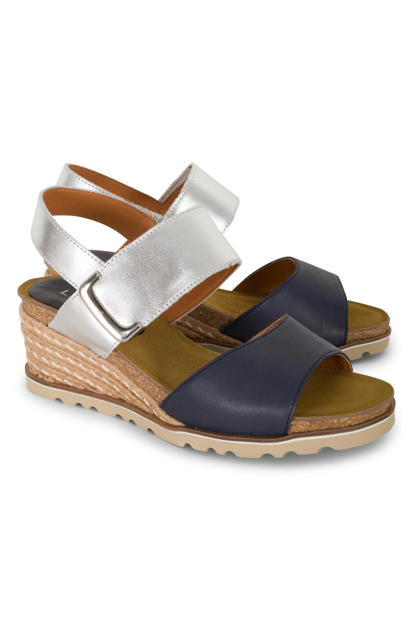 Leather wedge heel Sandal | NAVY/SILVER | EVITA AB