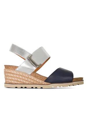 Leather wedge heel Sandal | NAVY/SILVER | EVITA AB