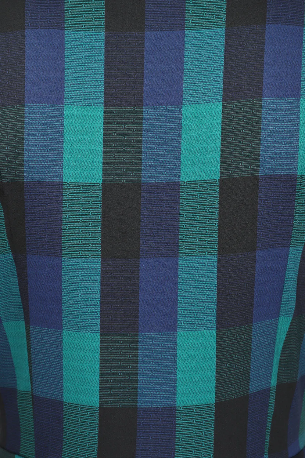 Louisa 1950s Blue Black Green Check 3 Quarter Sleeve Swing Dress - size 22