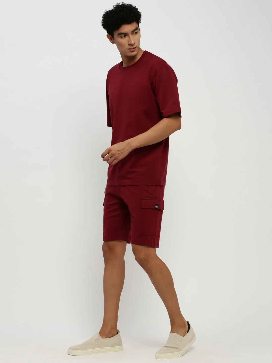 Men Maroon Solid Co ordSet