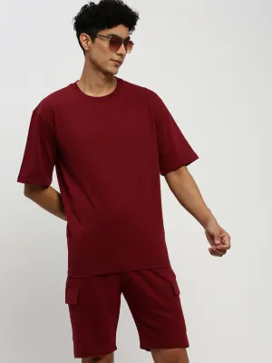 Men Maroon Solid Co ordSet