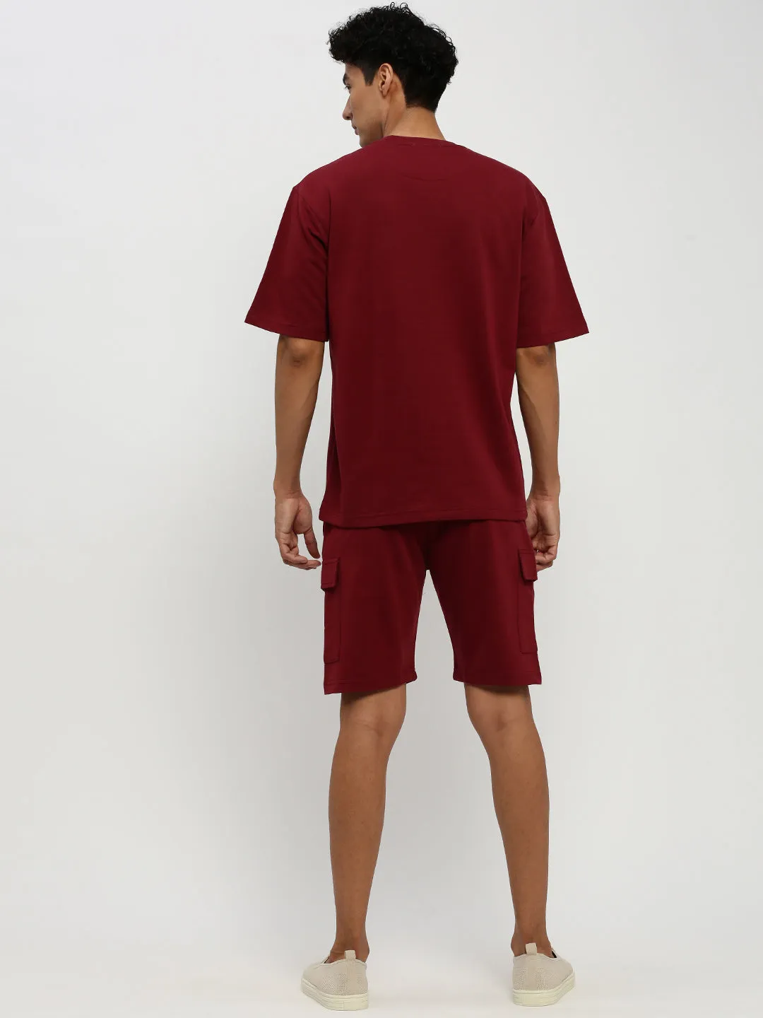 Men Maroon Solid Co ordSet