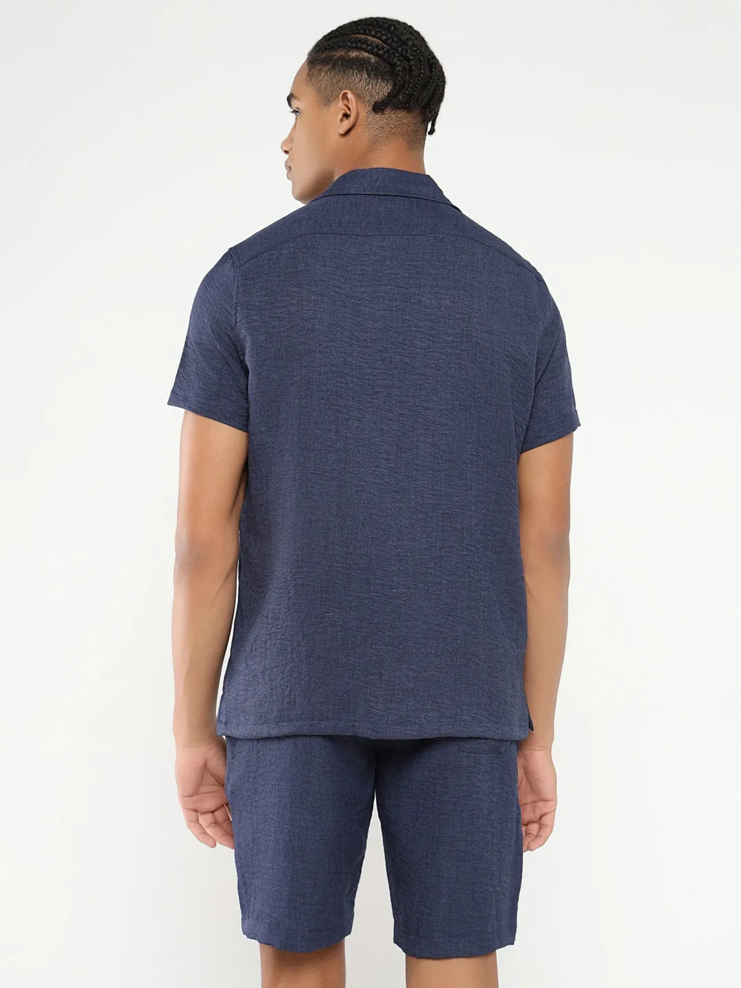 Men Navy Blue Solid Co Ords Set