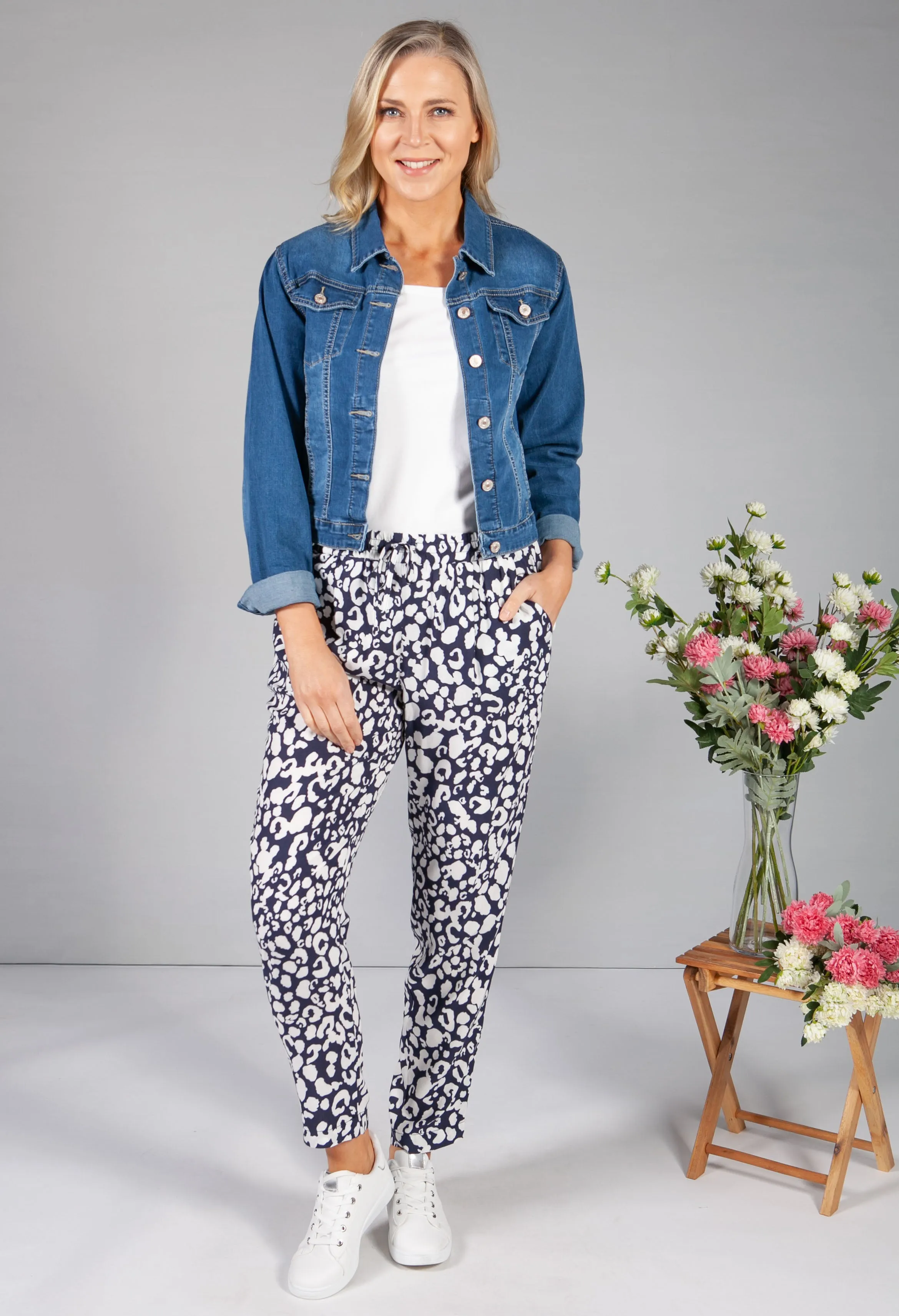 Navy Leopard Print Trousers