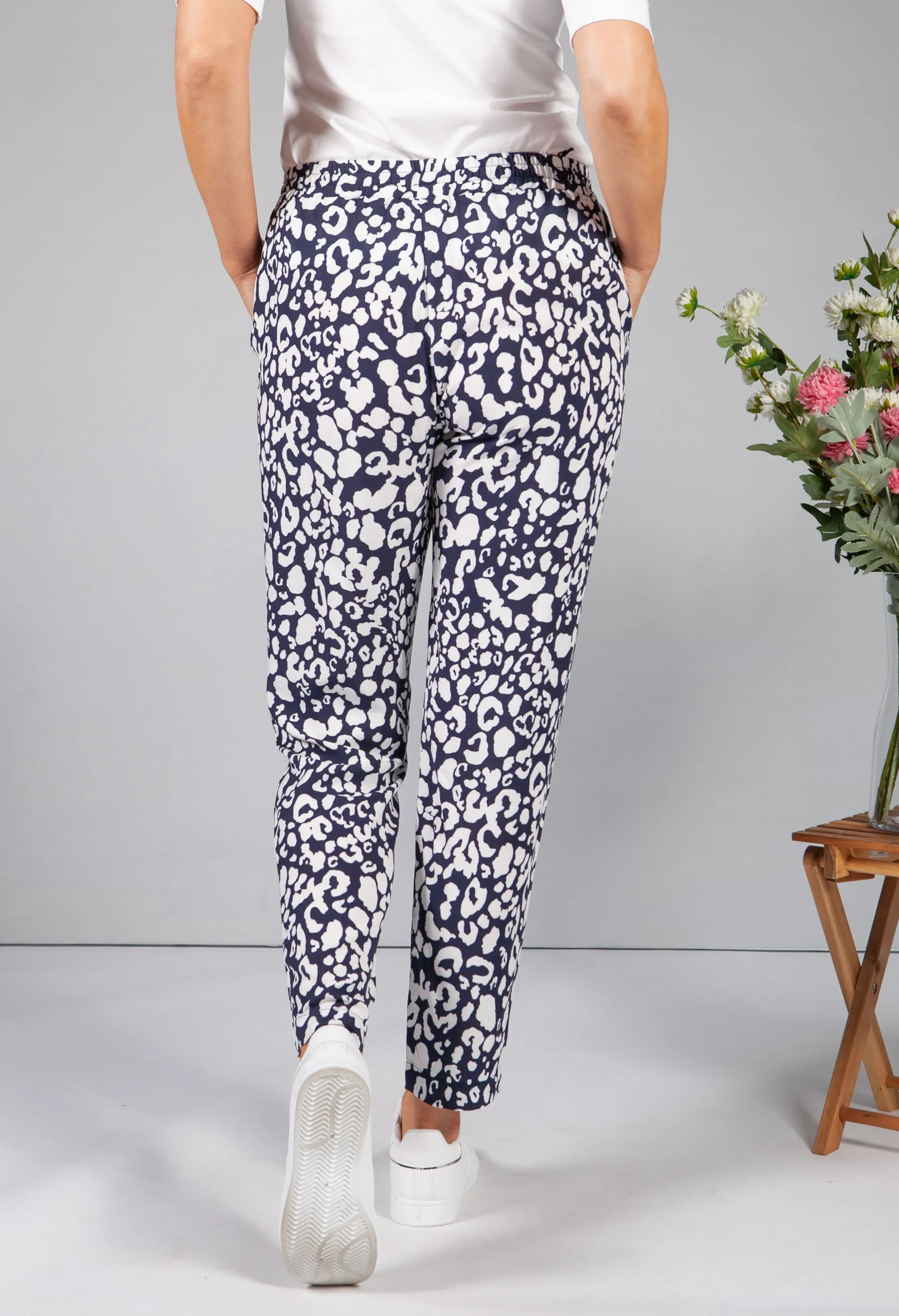Navy Leopard Print Trousers