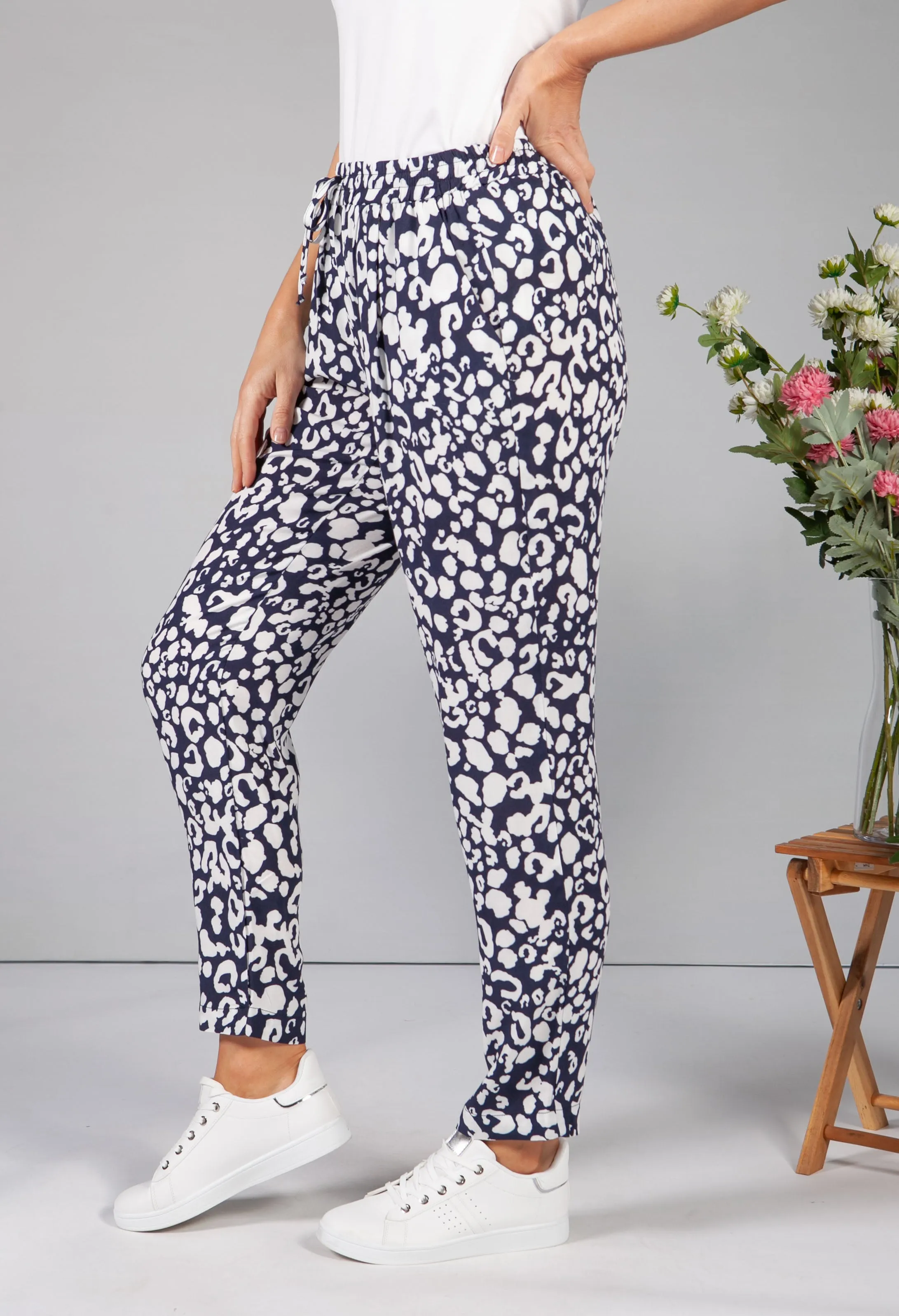 Navy Leopard Print Trousers