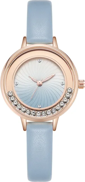 NUOVO Women's Leather Strap Bezel Crystal Accented Rose Gold Case Elegant Ladies Colorful Watch