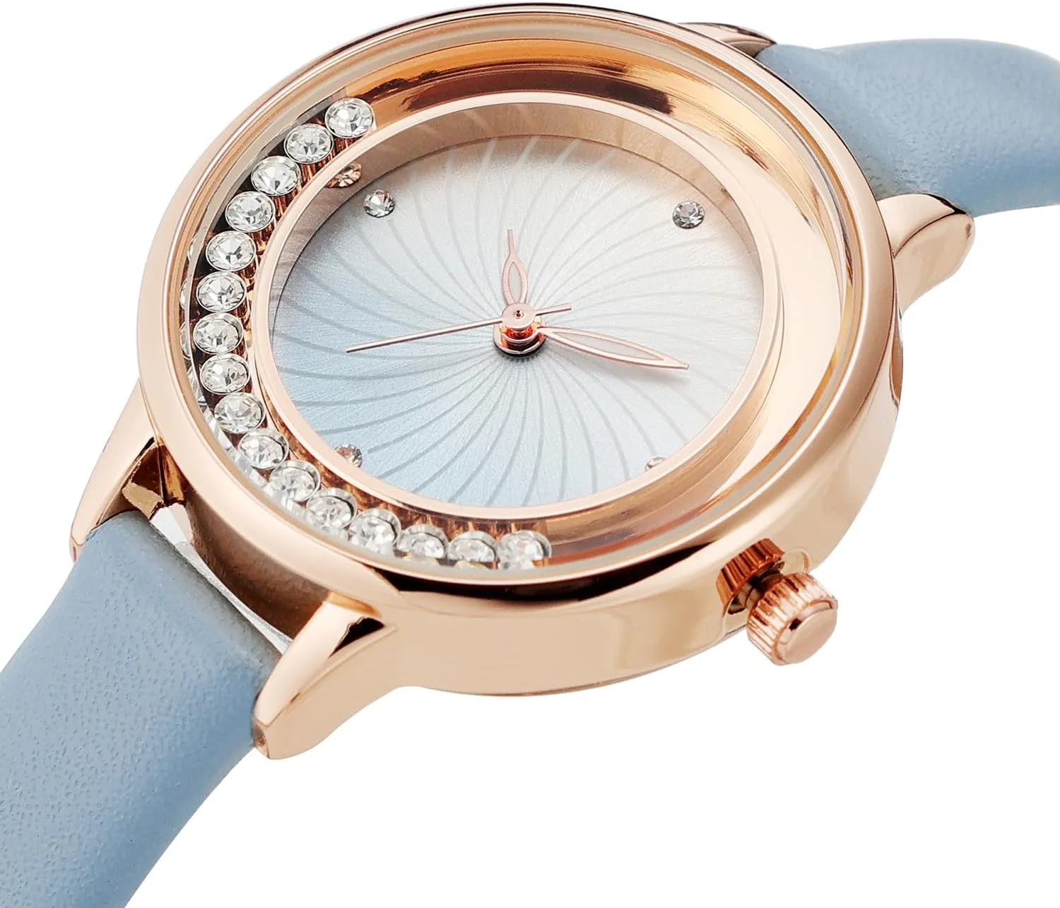 NUOVO Women's Leather Strap Bezel Crystal Accented Rose Gold Case Elegant Ladies Colorful Watch