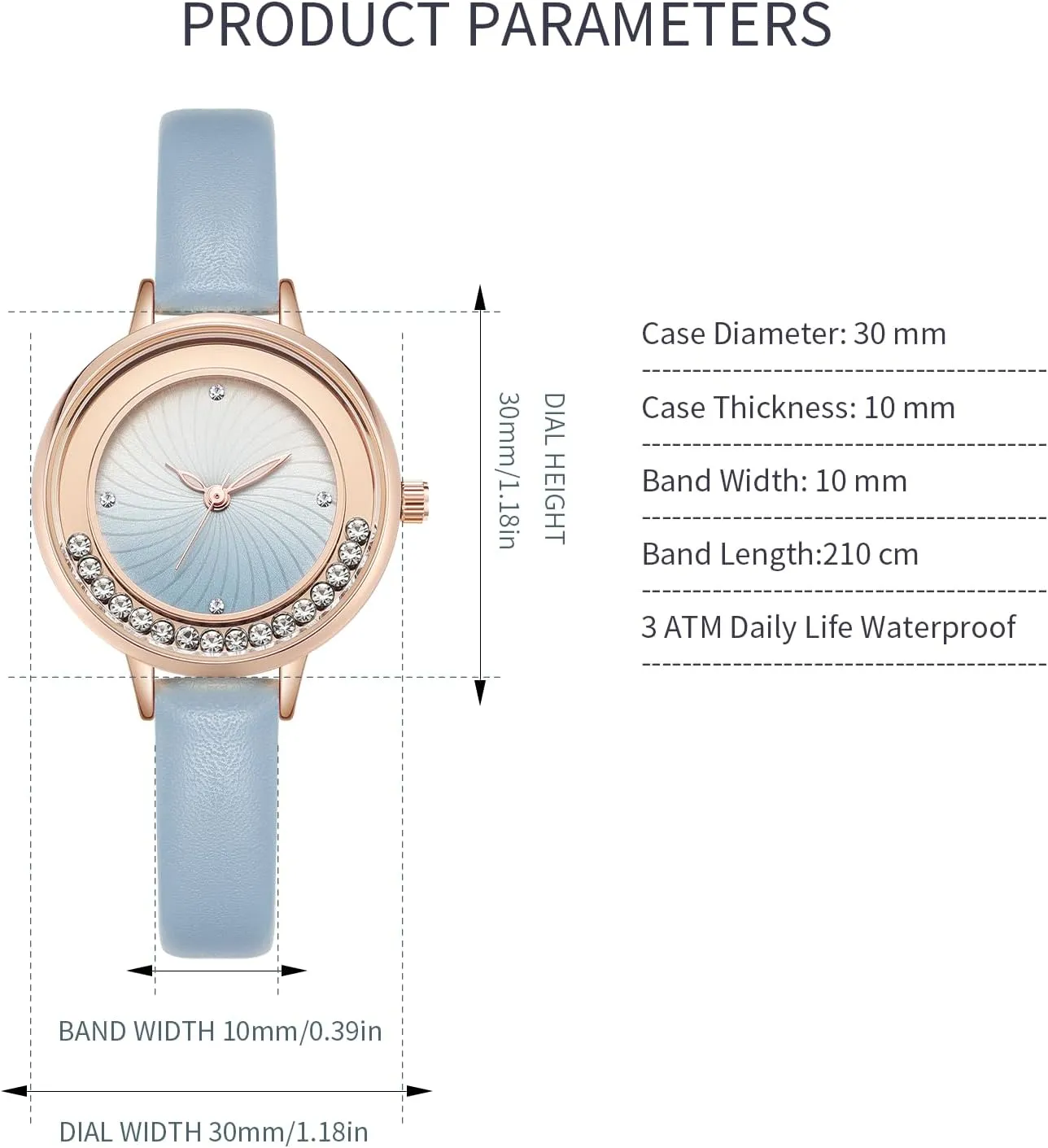 NUOVO Women's Leather Strap Bezel Crystal Accented Rose Gold Case Elegant Ladies Colorful Watch