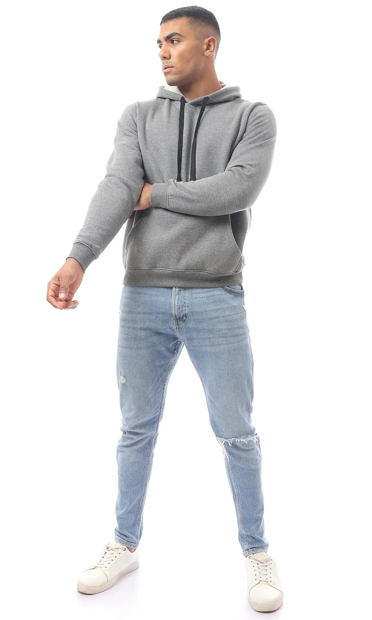 O172366 Heather Dark Grey Hooded Sweat Shirt