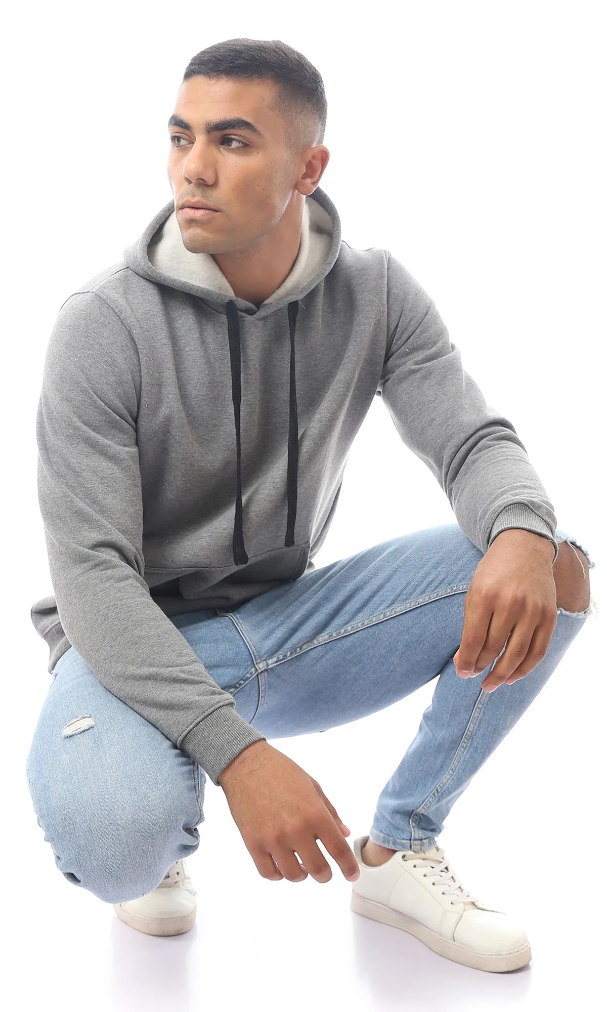 O172366 Heather Dark Grey Hooded Sweat Shirt