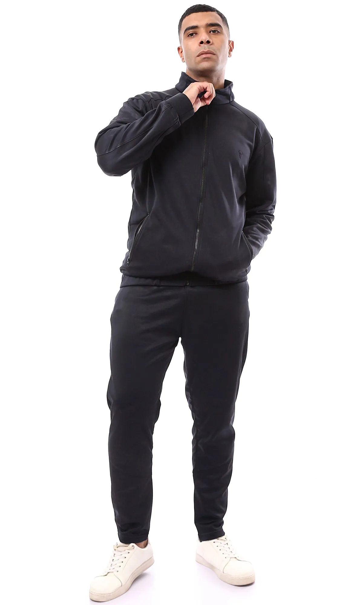 O172670 Zipped Pocket Black Jacket With Wide Hem