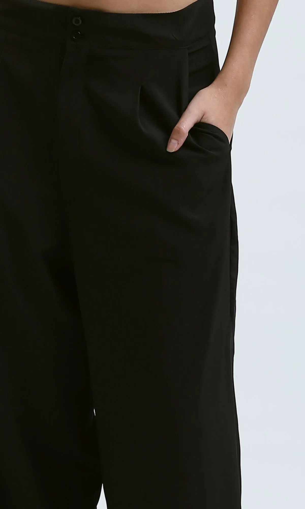 O178609 Black Casual Wide Leg Pants With Pockets