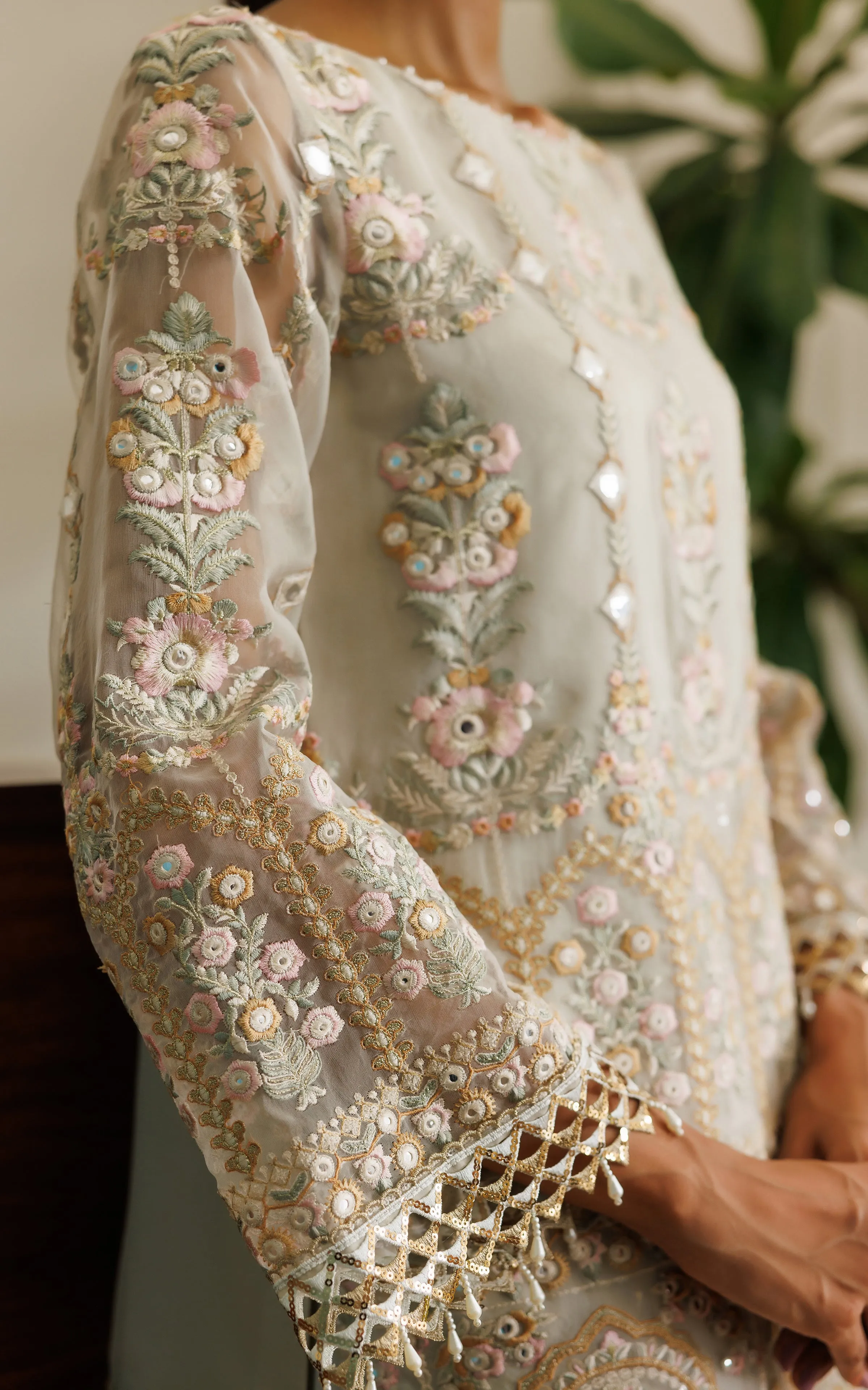 Organza Embroidered Shirt With Skirt