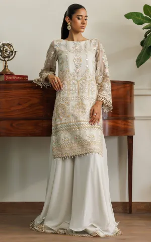 Organza Embroidered Shirt With Skirt