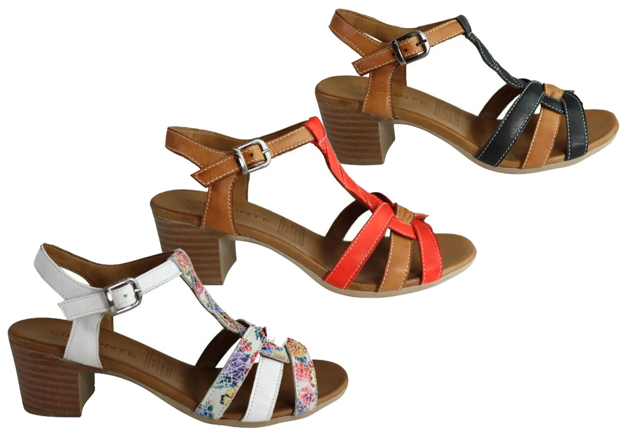 Orizonte Candi Womens European Leather Mid Heel Comfortable Sandals