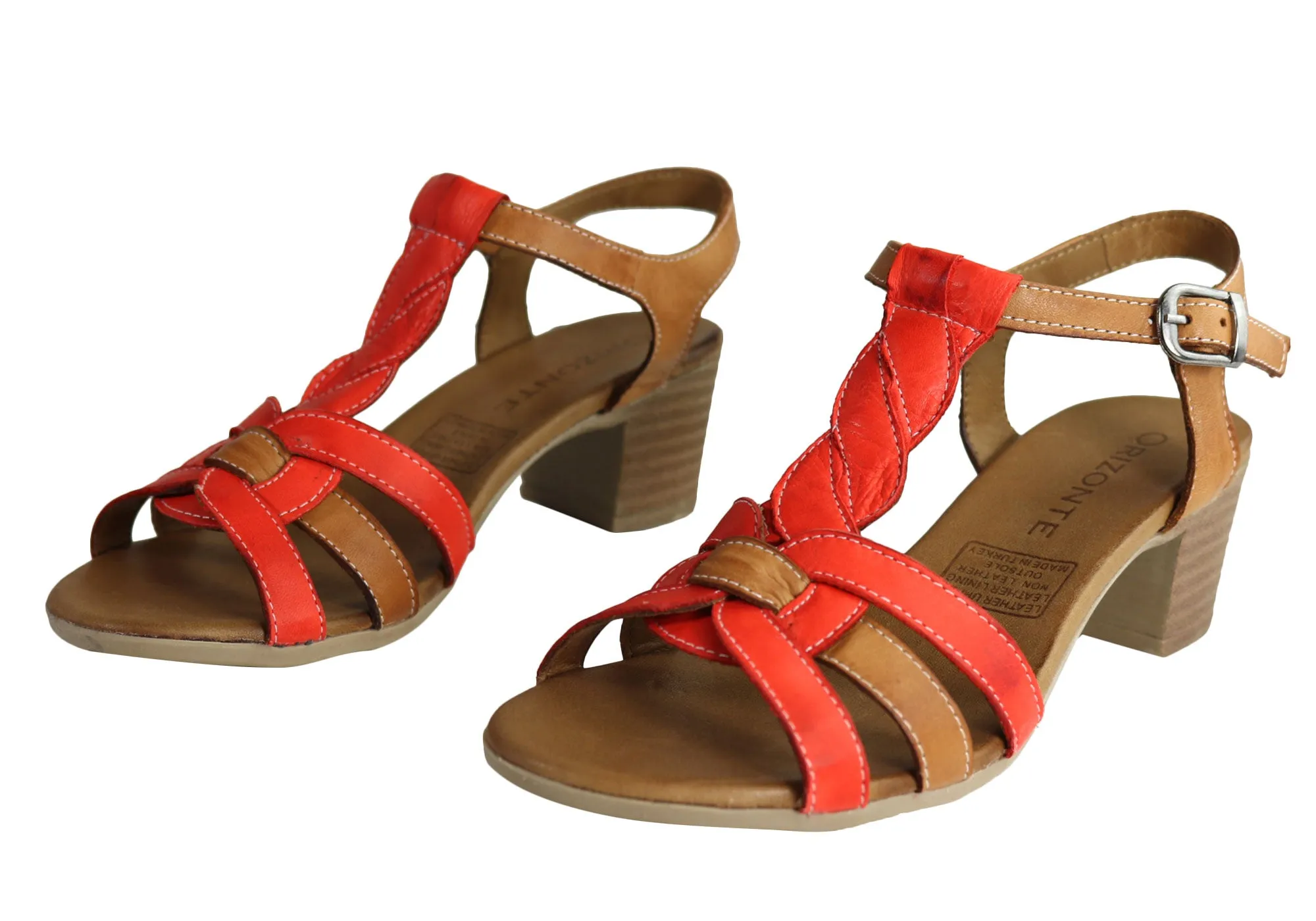 Orizonte Candi Womens European Leather Mid Heel Comfortable Sandals