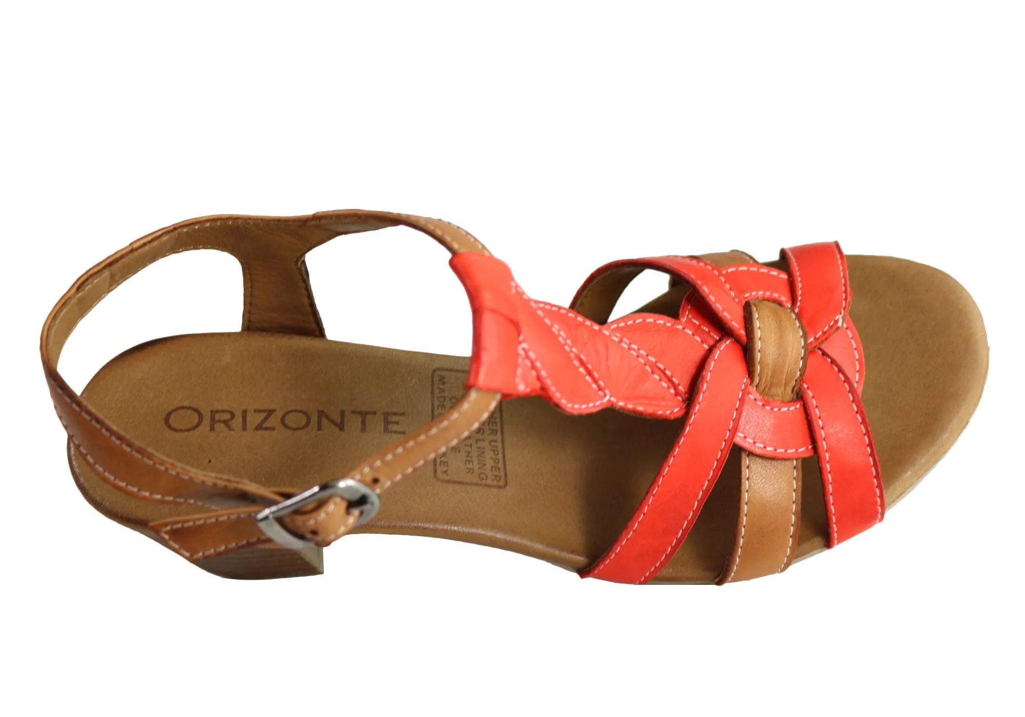 Orizonte Candi Womens European Leather Mid Heel Comfortable Sandals