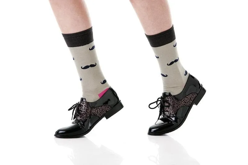 'Renee'  Black vegan-patent leather/textile oxfords by Zette Shoes