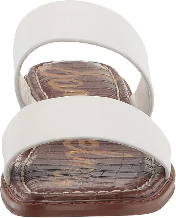 Sam Edelman Haydee White Leather Fashion Slip On Open Toe Heeled Flat Sandals