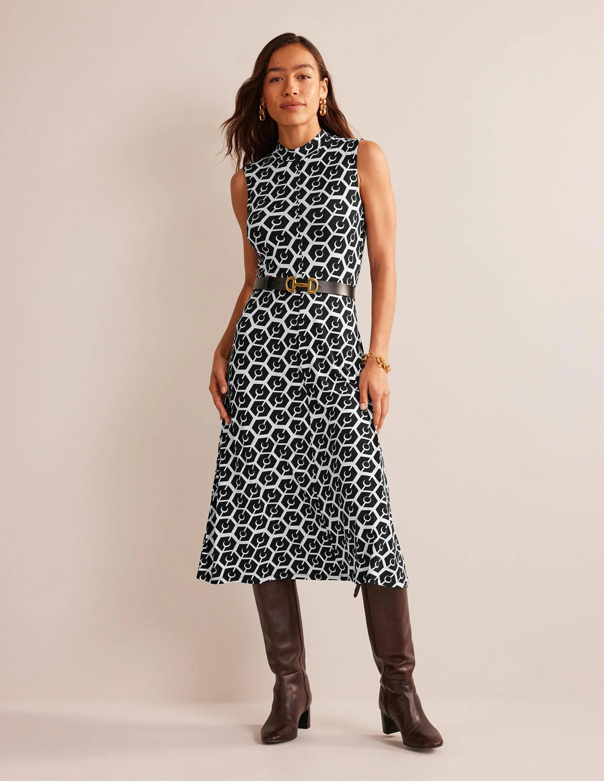Sleeveless Jersey Midi Dress-Black, Reverie