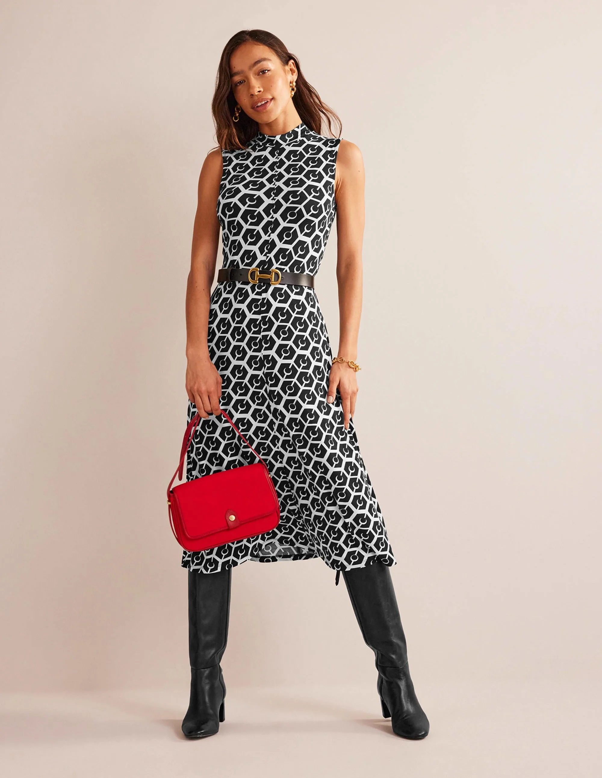 Sleeveless Jersey Midi Dress-Black, Reverie