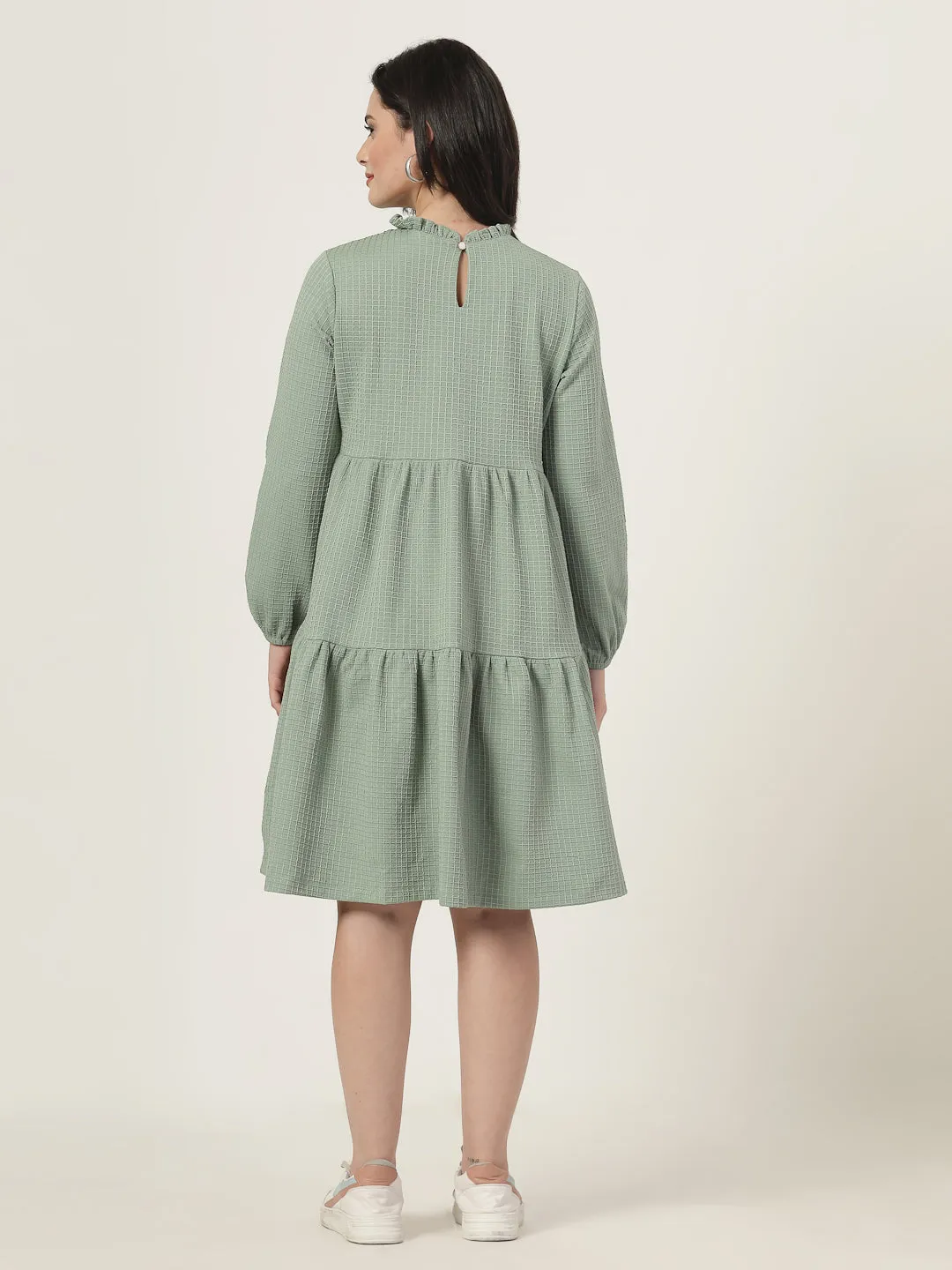 Style Quotient Women Green Waffle checks Knit Dress