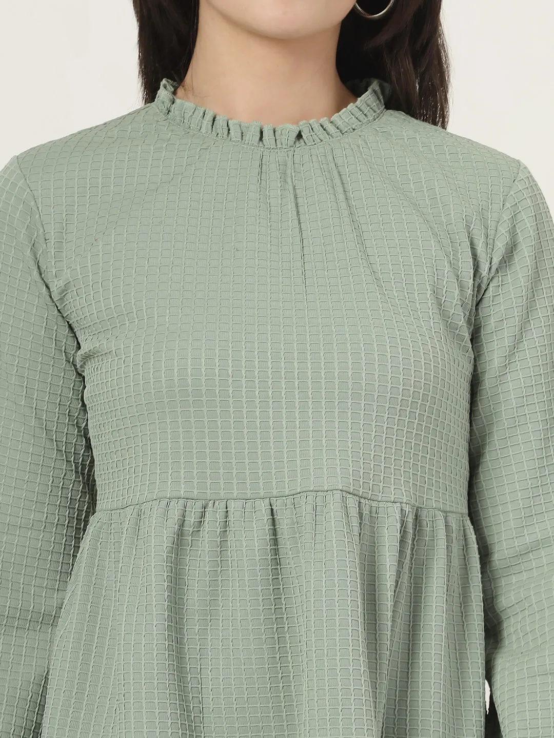 Style Quotient Women Green Waffle checks Knit Dress