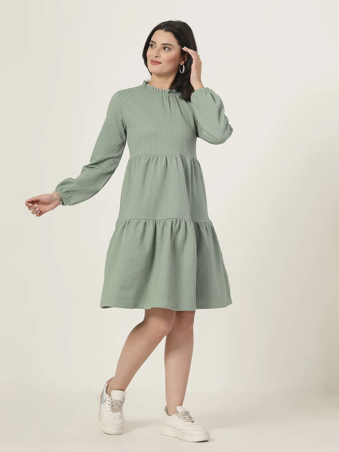 Style Quotient Women Green Waffle checks Knit Dress