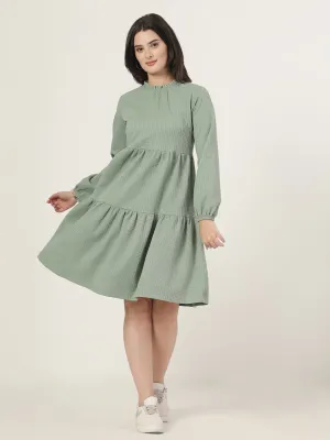 Style Quotient Women Green Waffle checks Knit Dress