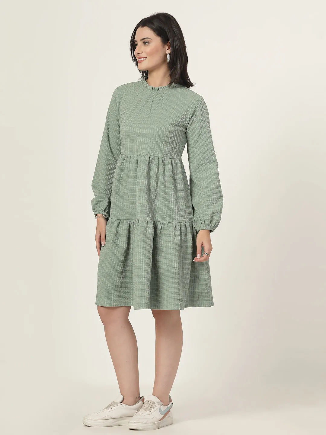 Style Quotient Women Green Waffle checks Knit Dress