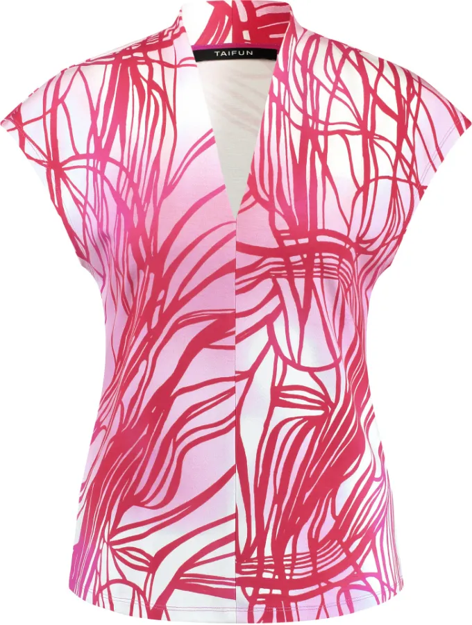 TAIFUN<BR>
Print Top with V Neckline<BR>
Red<BR>