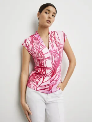 TAIFUN<BR>
Print Top with V Neckline<BR>
Red<BR>