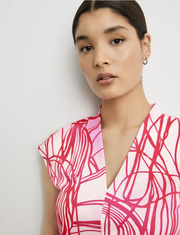 TAIFUN<BR>
Print Top with V Neckline<BR>
Red<BR>