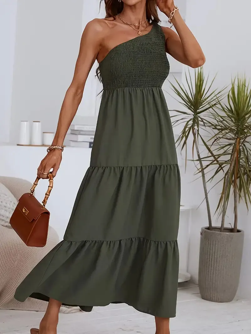 TastyHottie - Black One Shoulder Ruffles Maxi Dress