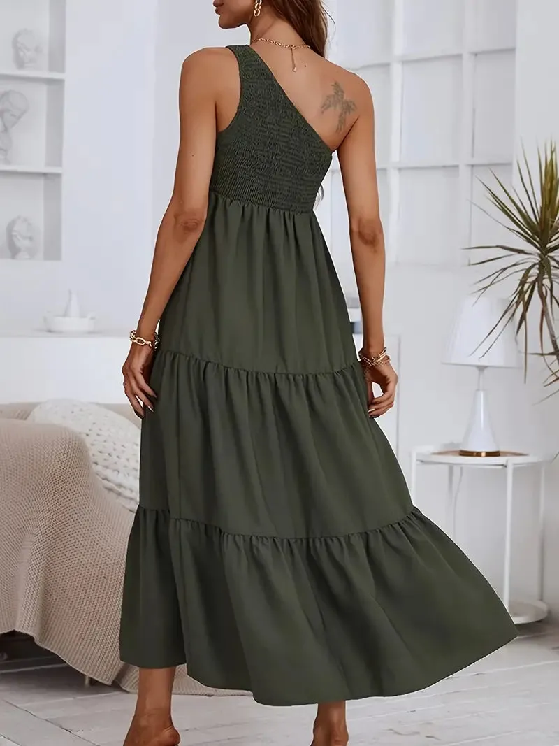 TastyHottie - Black One Shoulder Ruffles Maxi Dress