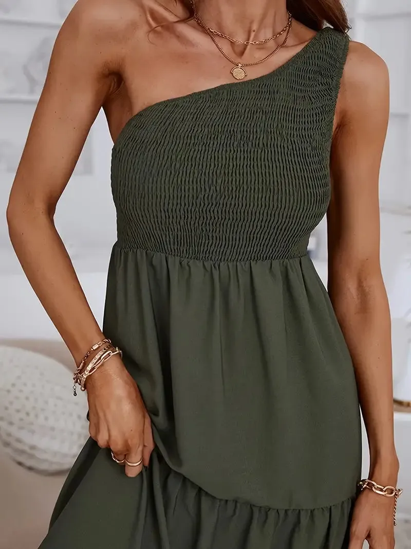 TastyHottie - Black One Shoulder Ruffles Maxi Dress