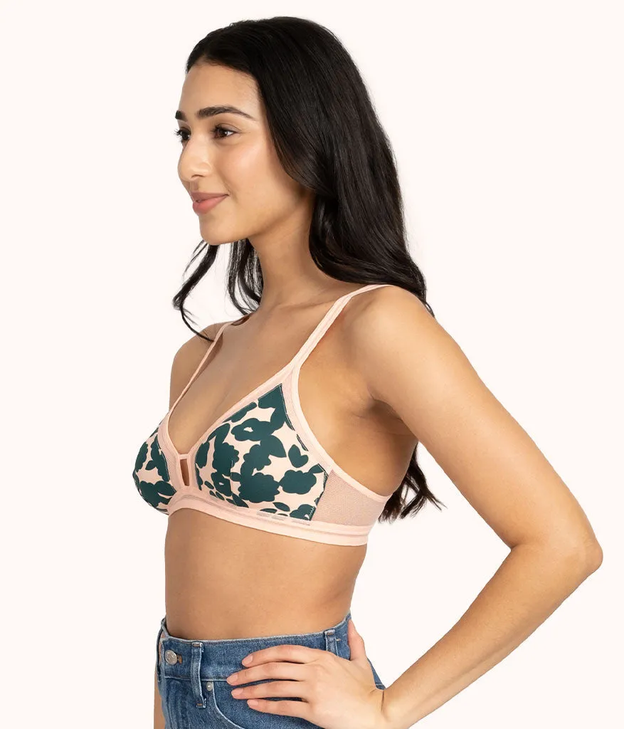 The Mesh Trim Bralette - Print: Retro Blooms